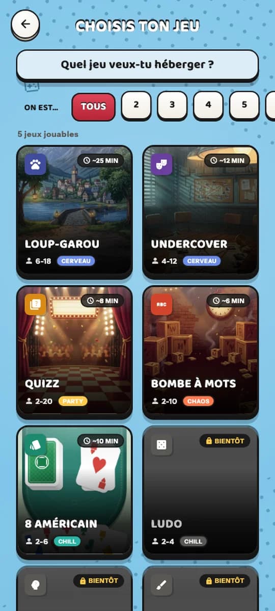 Choisir le jeu à héberger